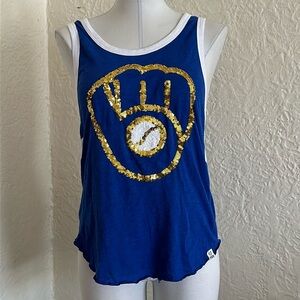 Victoria’s Secret Pink MLB Milwaukee Brewers Blue Gold Sequin Bling Tank Top S